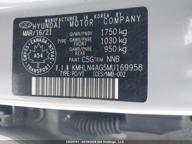 KMHLN4AG5MU169958 Hyundai Elantra Ultimate Ivt