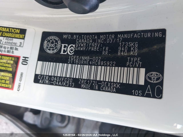 2T1BURHE4HC885922 Toyota COROLLA SE