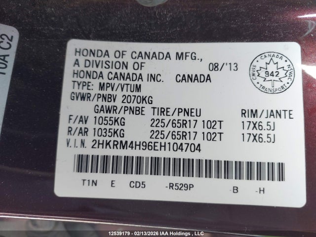 2HKRM4H96EH104704 Honda Cr-v Touring