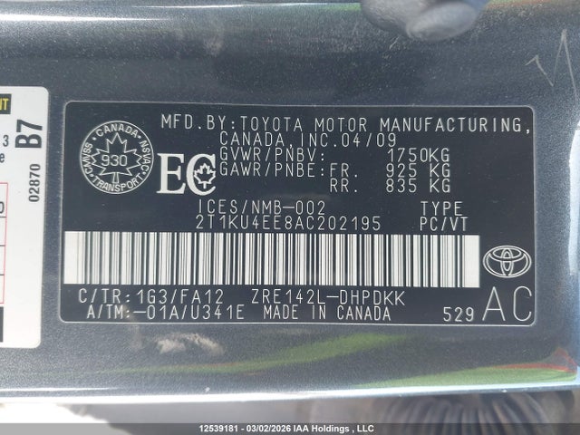 Aukcja sprzedaży 2010 Toyota Corolla Matrix, vin: 2T1KU4EE8AC202195, numer aukcji: 12539181