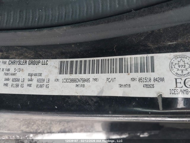 2013 Chrysler 200 Touring მანქანა იყიდება აუქციონზე, vin: 1C3CCBBB6DN758405, აუქციონის ნომერი: 12539187