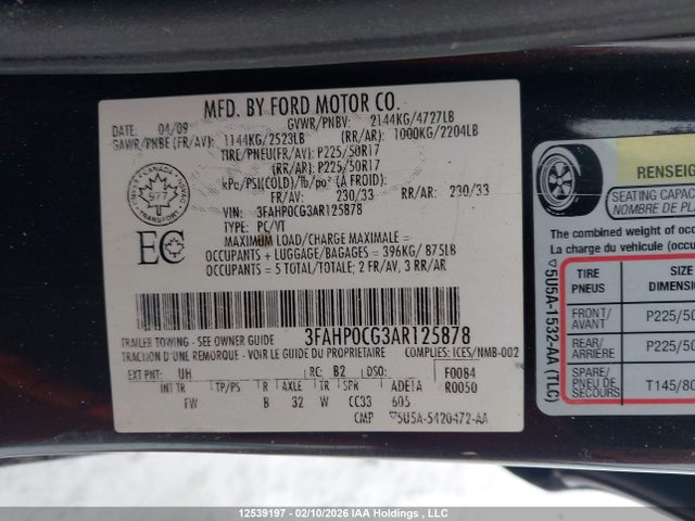 Продаж на аукціоні авто 2010 Ford Fusion Sel, vin: 3FAHP0CG3AR125878, номер лоту: 12539197