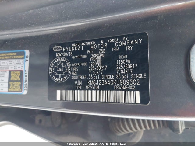 KM8J23A40KU909302 Hyundai Tucson Essential W/safety Package