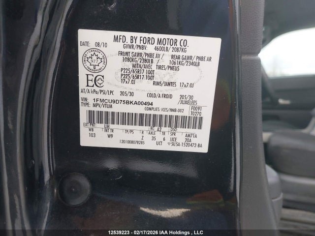 2011 Ford Escape Xlt Automatic მანქანა იყიდება აუქციონზე, vin: 1FMCU9D75BKA00494, აუქციონის ნომერი: 12539223