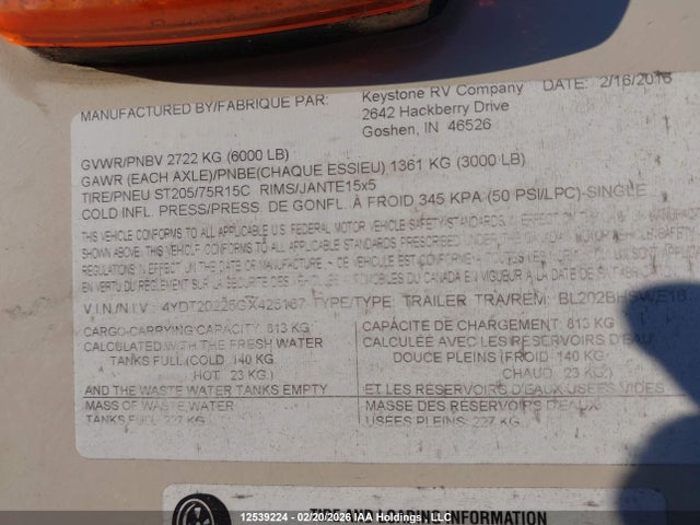 4YDT20225GX425167 Keystone Bullet