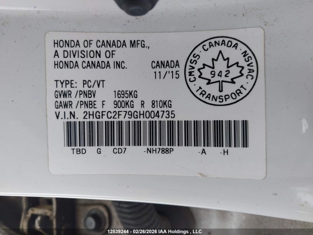 Aukcja sprzedaży 2016 Honda Civic, vin: 2HGFC2F79GH004735, numer aukcji: 12539244