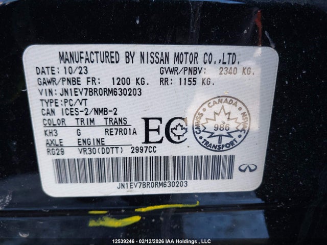 12539246 :رقم المزاد ، JN1EV7BR0RM630203 vin ، 2024 Infiniti Q50 Luxe مزاد بيع