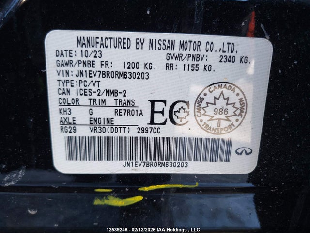 12539246 :رقم المزاد ، JN1EV7BR0RM630203 vin ، 2024 Infiniti Q50 Luxe مزاد بيع