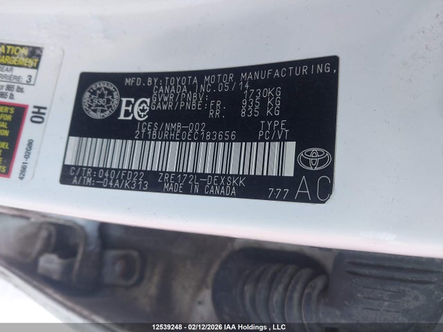 Aukcja sprzedaży 2014 Toyota Corolla, vin: 2T1BURHE0EC183656, numer aukcji: 12539248