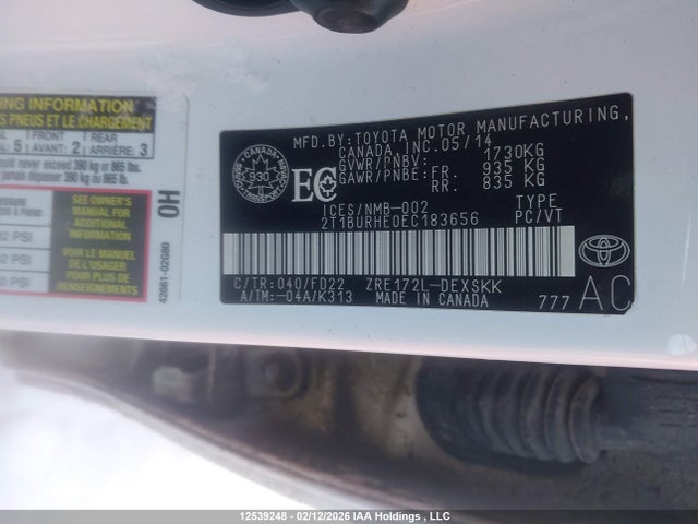 Aukcja sprzedaży 2014 Toyota Corolla, vin: 2T1BURHE0EC183656, numer aukcji: 12539248