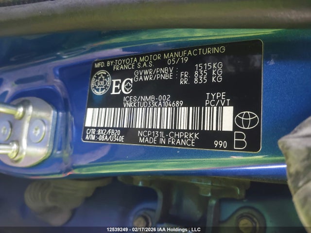 VNKKTUD33KA104689 Toyota YARIS LE