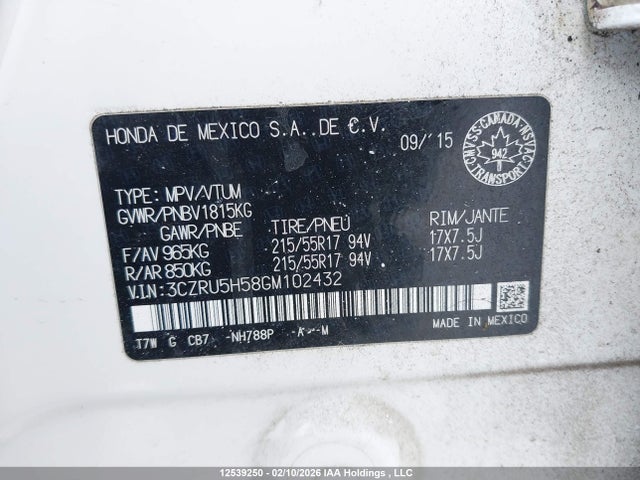 3CZRU5H58GM102432 Honda HR-V EX