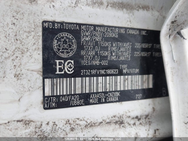 2T3Z1RFV1NC180623 Toyota RAV4 LE