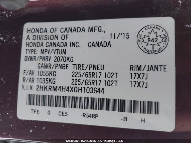 2HKRM4H4XGH103644 Honda CR-V SE
