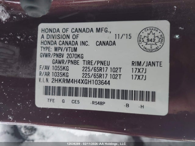 2HKRM4H4XGH103644 Honda CR-V SE