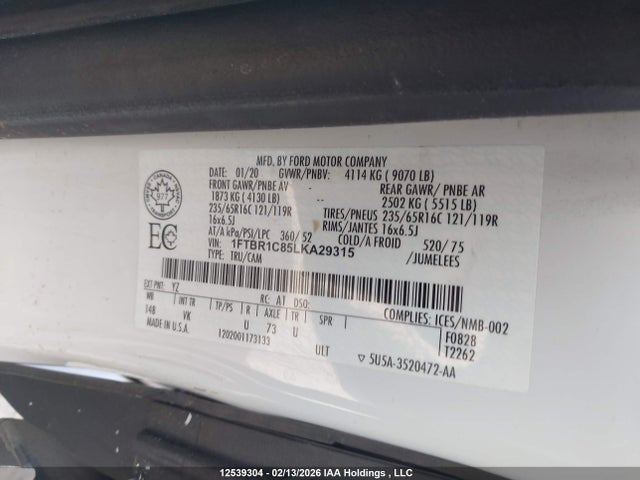 Продажа на аукционе авто 2020 Ford Transit T-250, vin: 1FTBR1C85LKA29315, номер лота: 12539304