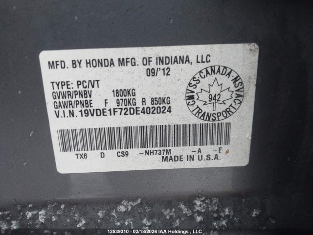Aukcja sprzedaży 2013 Acura Ilx, vin: 19VDE1F72DE402024, numer aukcji: 12539310