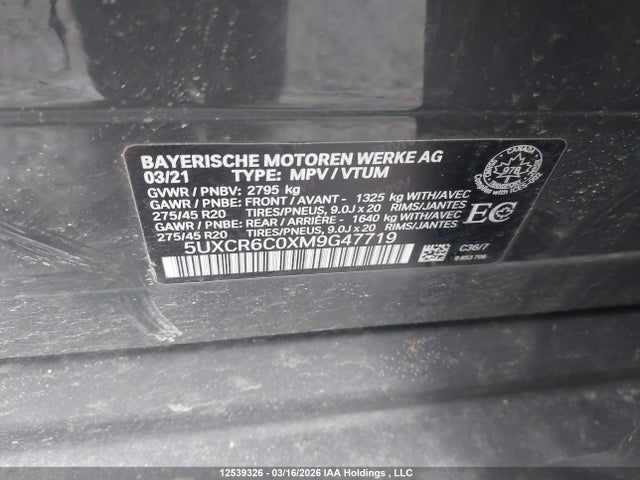 5UXCR6C0XM9G47719 BMW X5 Xdrive40i