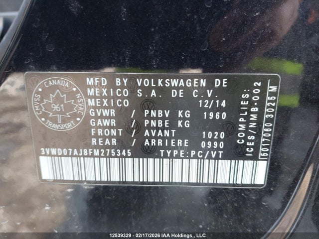 3VWD07AJ8FM275345 Volkswagen JETTA SE