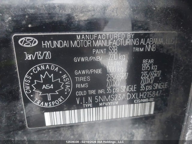 5NMS23ADXLH215847 Hyundai Santa Fe Essential Fwd With Smartsense Package