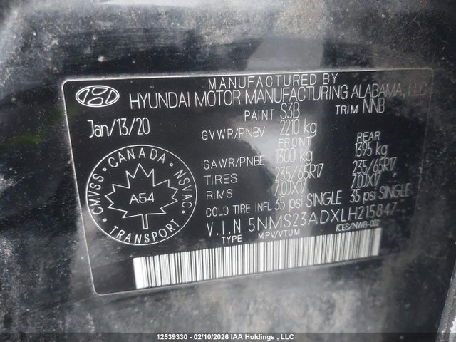 5NMS23ADXLH215847 Hyundai Santa Fe Essential Fwd With Smartsense Package