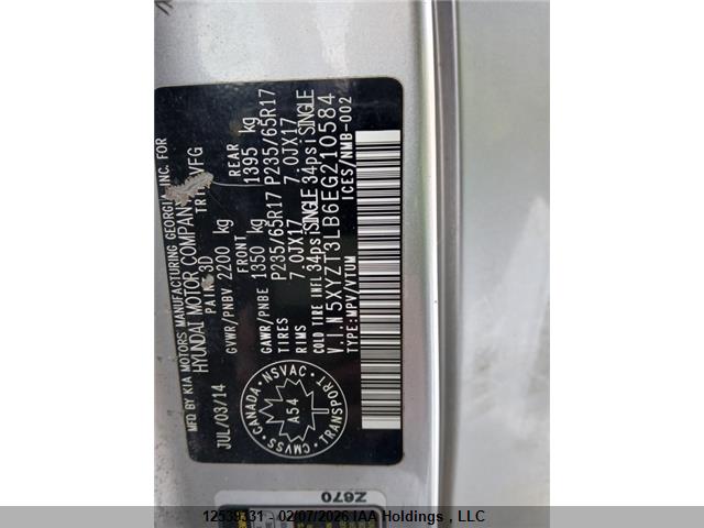 5XYZT3LB6EG210584 Hyundai SANTA FE SPORT