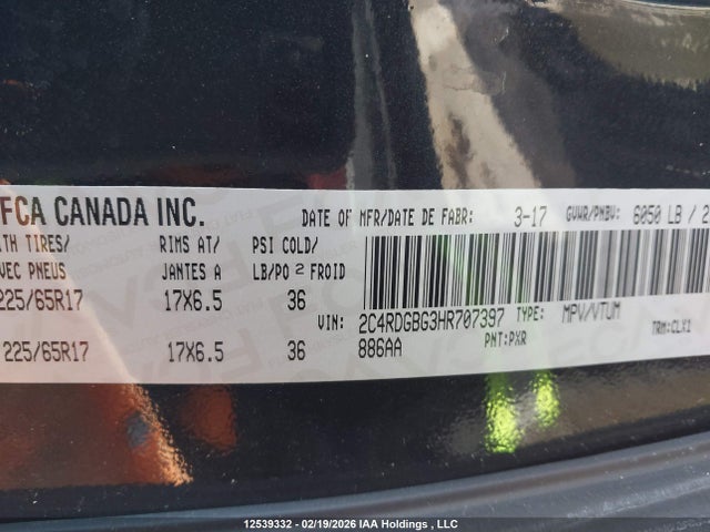Aukcja sprzedaży 2017 Dodge Grand Caravan Cvp/sxt, vin: 2C4RDGBG3HR707397, numer aukcji: 12539332