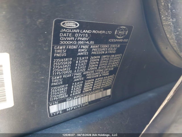 SALWR2KF5GA546576 Land Rover Range Rover Sport Diesel Td6 Hse
