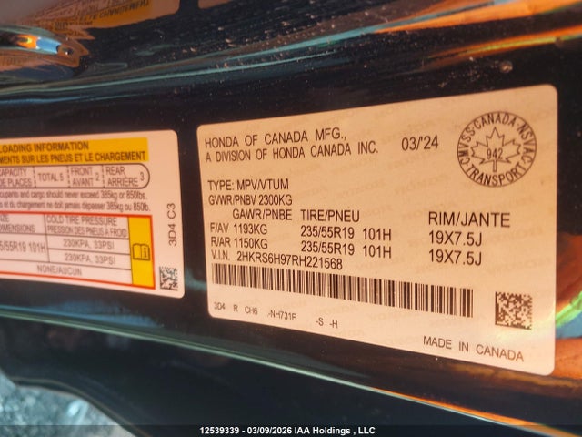 2HKRS6H97RH221568 Honda Cr-v Touring Hybrid