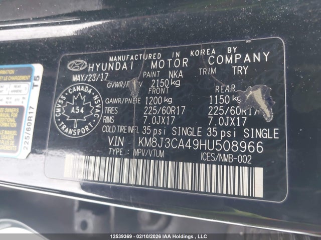 KM8J3CA49HU508966 Hyundai Tucson Limited/sport And Eco/se