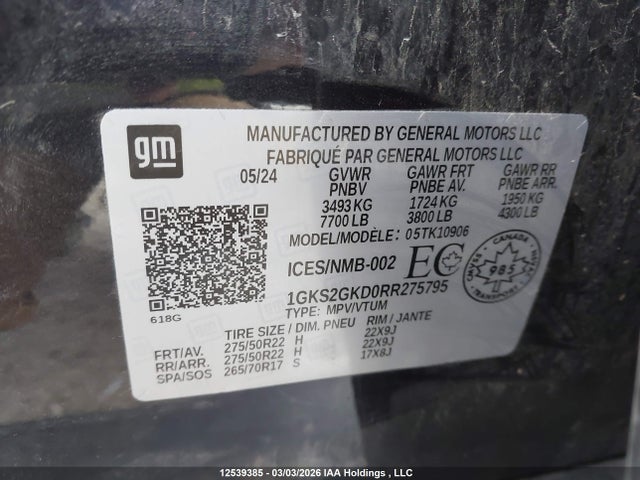 Продажа на аукционе авто 2024 Gmc Yukon Xl Slt, vin: 1GKS2GKD0RR275795, номер лота: 12539385