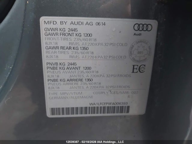 Продаж на аукціоні авто 2015 Audi Q5 2.0t Progressiv, vin: WA1LFCFP9FA006393, номер лоту: 12539387