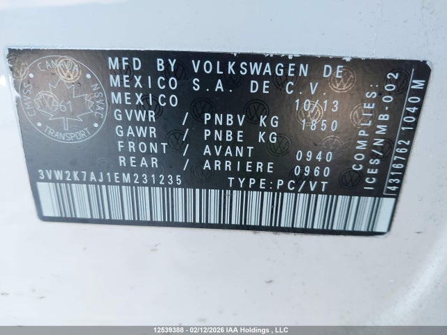 Продаж на аукціоні авто 2014 Volkswagen Jetta 2.0l Trendline+, vin: 3VW2K7AJ1EM231235, номер лоту: 12539388