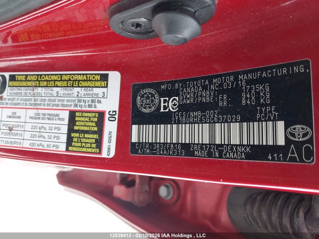 2T1BURHE5GC637029 Toyota Corolla