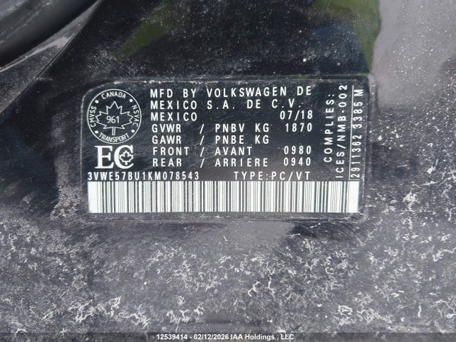 3VWE57BU1KM078543 Volkswagen Jetta 1.4 Tsi Highline