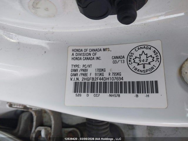 Aukcja sprzedaży 2013 Honda Civic Lx, vin: 2HGFB2F44DH107694, numer aukcji: 12539420