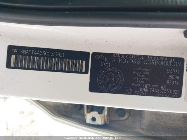 12539421 :رقم المزاد ، KNAFT4A25C5531921 vin ، 2012 Kia Forte 2.0l Lx مزاد بيع