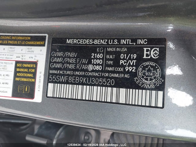 55SWF8EB9KU305520 Mercedes-Benz C 300 4matic
