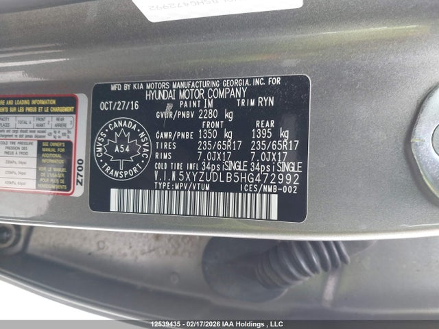 5XYZUDLB5HG472992 Hyundai Santa Fe Sport 2.4 Se