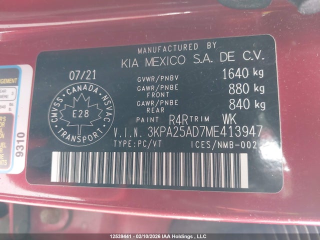 3KPA25AD7ME413947 KIA Rio Lx Premium/lx+