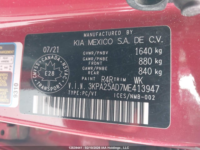 3KPA25AD7ME413947 KIA Rio Lx Premium/lx+