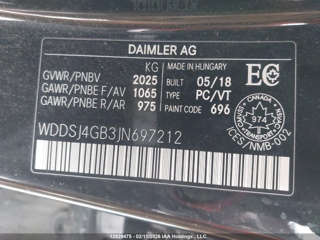 2018 Mercedes-benz Cla 250 4matic მანქანა იყიდება აუქციონზე, vin: WDDSJ4GB3JN697212, აუქციონის ნომერი: 12539475