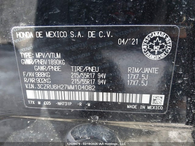 3CZRU6H27MM104082 Honda HR-V SPORT