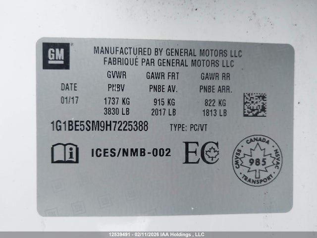 1G1BE5SM9H7225388 Chevrolet Cruze Lt Auto