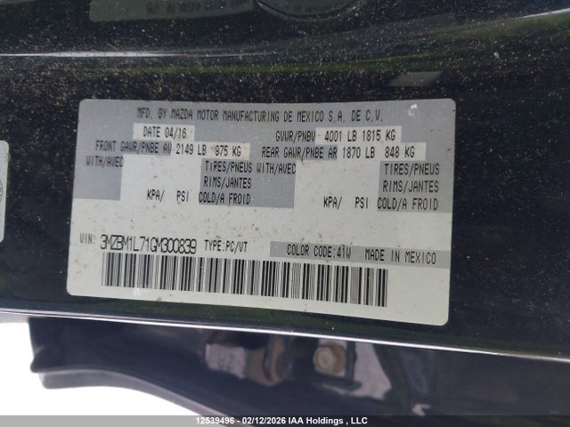 3MZBM1L71GM300839 Mazda Mazda3 Gs