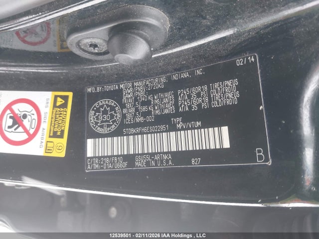 5TDBKRFH6ES022951 Toyota Highlander Le