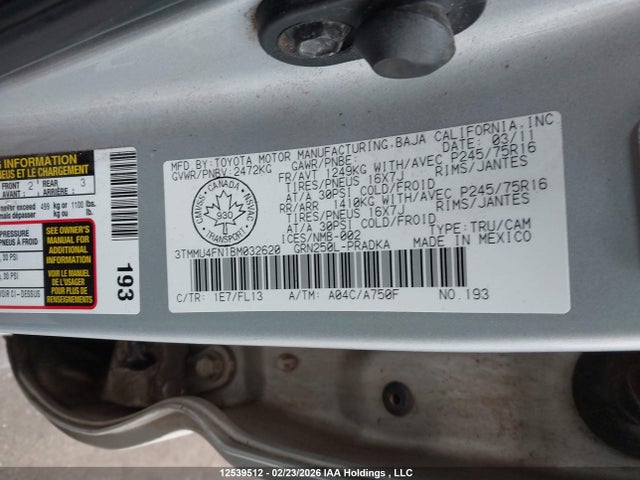 2011 Toyota Tacoma V6 მანქანა იყიდება აუქციონზე, vin: 3TMMU4FN1BM032620, აუქციონის ნომერი: 12539512