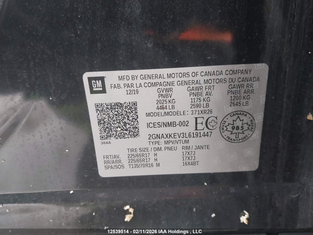 2GNAXKEV3L6191447 Chevrolet EQUINOX LT