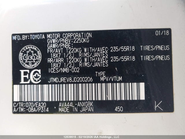 JTMDJREV8JD200206 Toyota Rav4 Hybrid Limited
