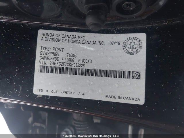 2019 Honda Civic Ex 4dr მანქანა იყიდება აუქციონზე, vin: 2HGFC2F7XKH035226, აუქციონის ნომერი: 12539524
